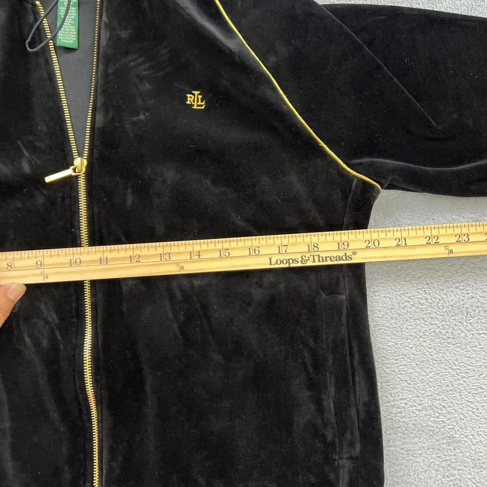 Vtg. Lauren Ralph Lauren Sweater Womens Large  Black Velvet Gold Embroidery Logo - Picture 6 of 8